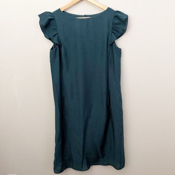 ANNE KLEIN | Dark Teal Blue Green Flutter Sleeve Sheath Dress Lined | Size 12 - Picture 1 of 9